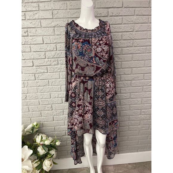 Fire Los Angeles Women Off Shoulder Long Sleeve Hi / Low Shift Dress Size M - Picture 2 of 11